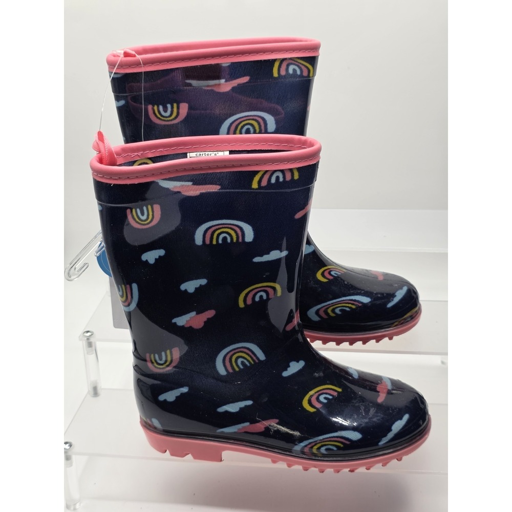 Carter's Toddler Girls Rainbow Cotton Lined 100% Rubber Rain Boots Blue Size 11M